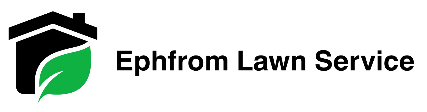 Logo for Ephrom Lawn Service with a black house and green leaf icon