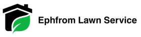 Logo for Ephrom Lawn Service with a black house and green leaf icon