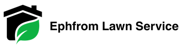Logo for Ephrom Lawn Service with a black house and green leaf icon