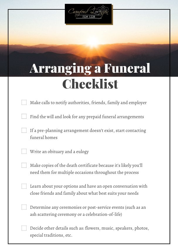 Arranging a Funeral Checklist