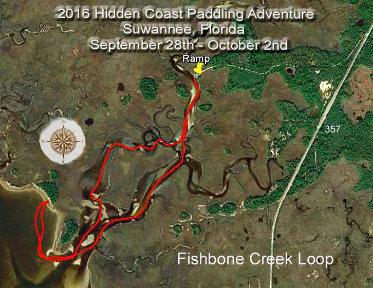 A map showing the fishbone creek loop in florida