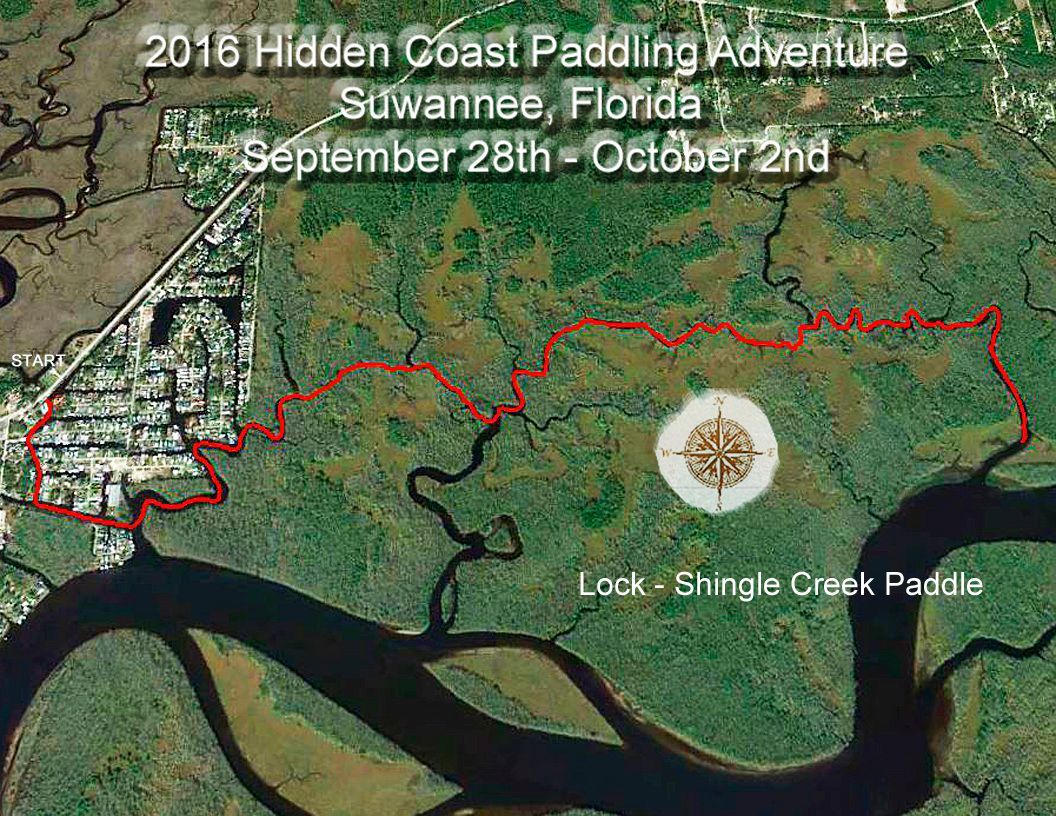 An aerial view of the hidden coast paddling adventure in suwannee florida