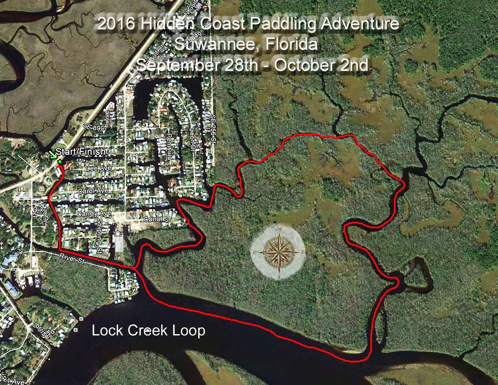 A map showing the hidden coast paddling adventure in florida
