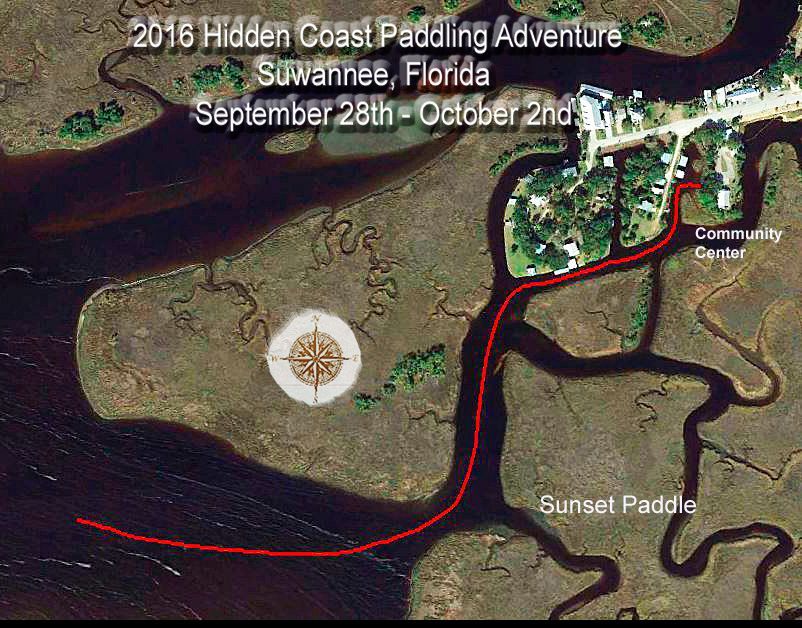 A map showing the hidden coast paddling adventure in swannee florida