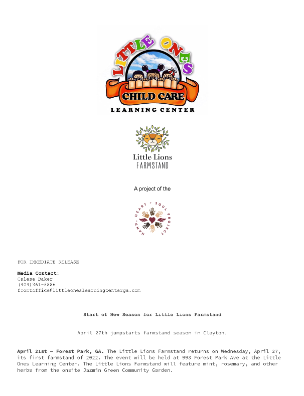 A letter from a child care learning center with a logo on it.
