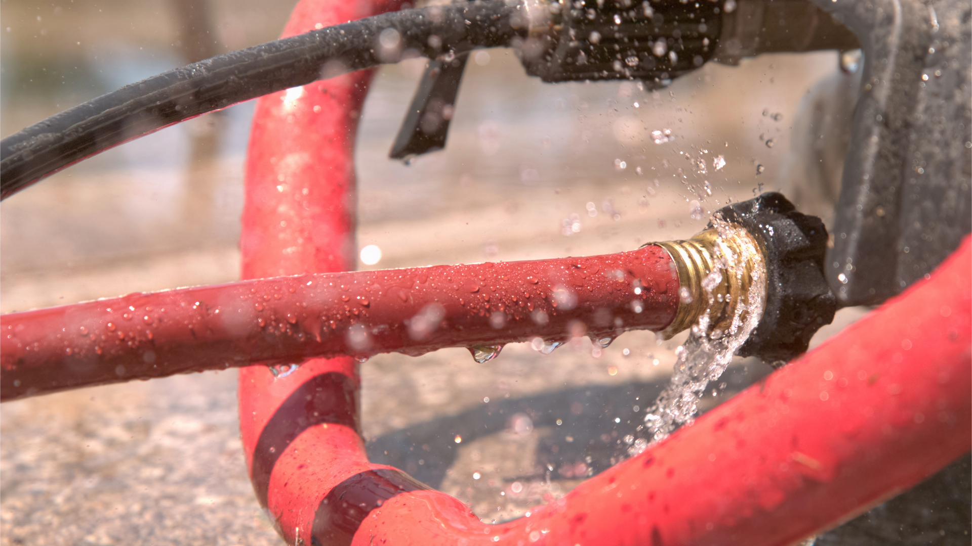 Hose shooting water everywhere because it has a bad seal on a pressure washer. 
