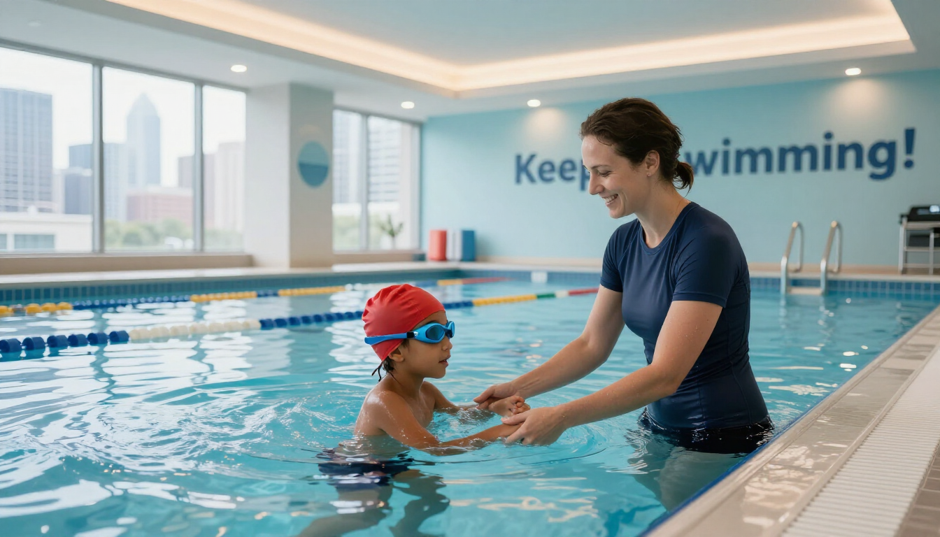 Swimming instructor and student