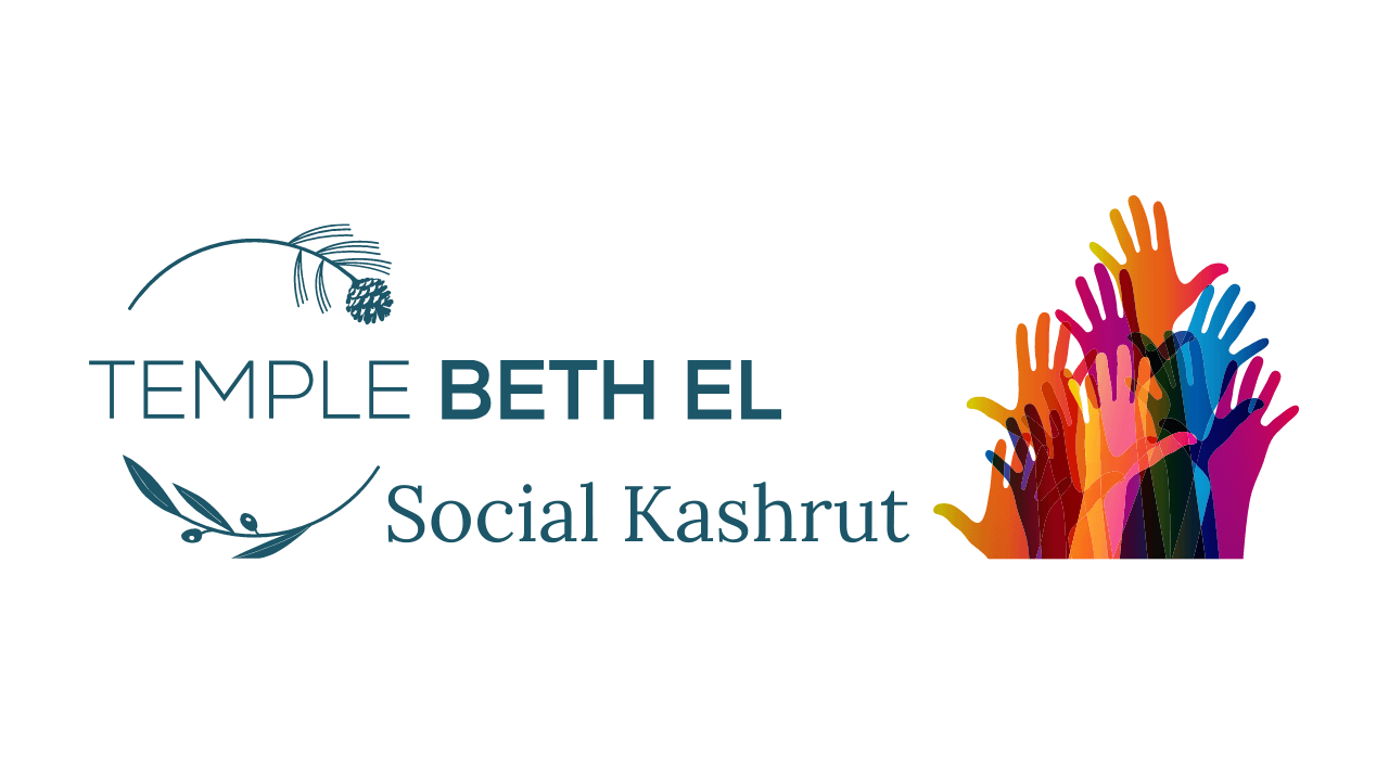 Temple Beth El Social Kashrut logo. It includes many-colored raised hands