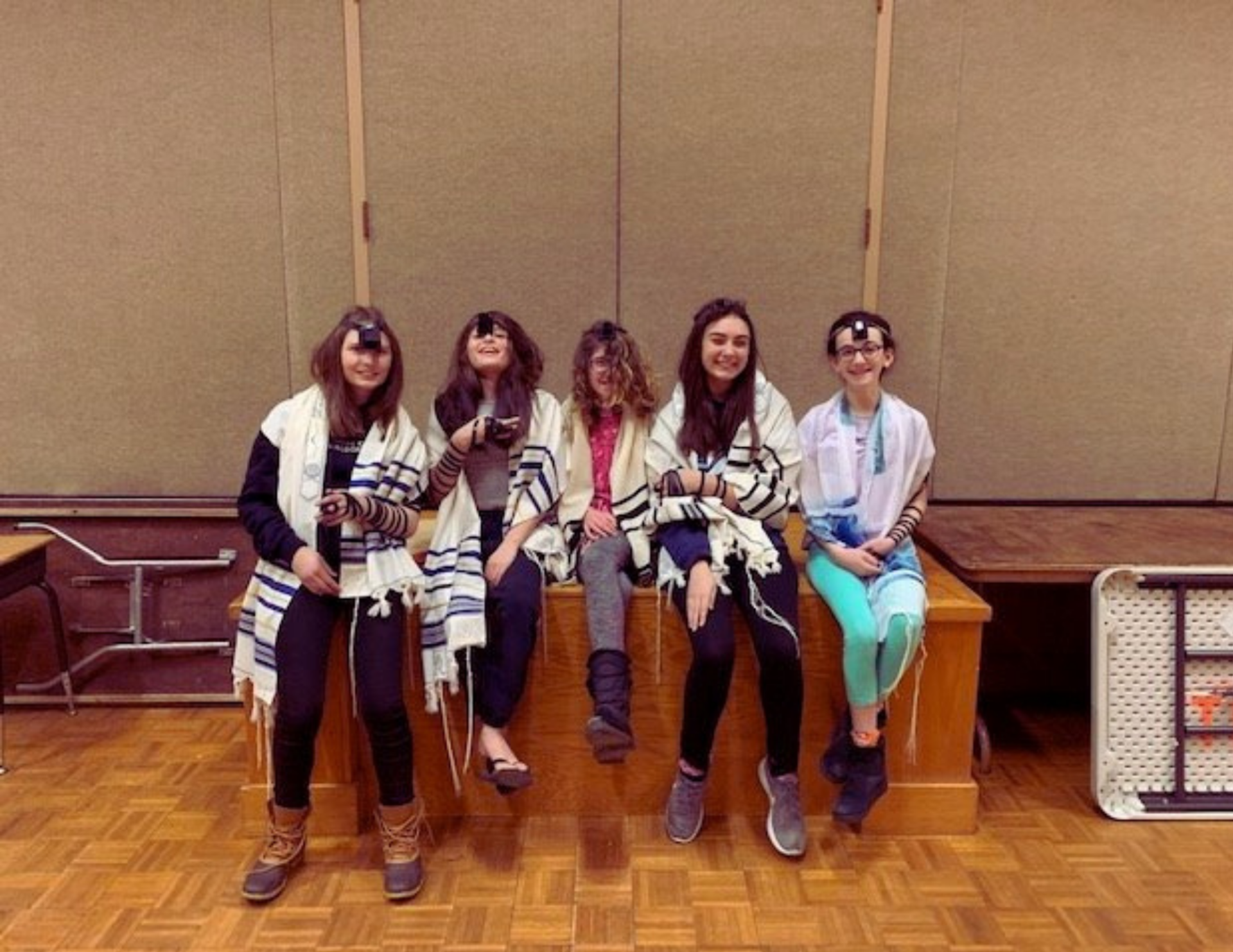Photo of five bat mitzvah students