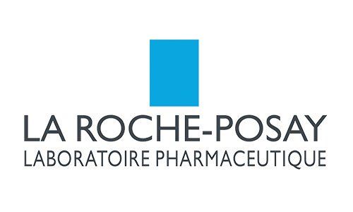Logo von La Roche-Posay: ein blaues Rechteck über dem schwarzen Text „LA ROCHE-POSAY“ und „LABORATOIRE PHARMACEUTIQUE“.