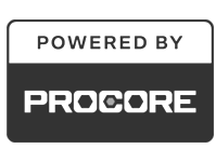 A black and white sign that says `` powered by procore ''