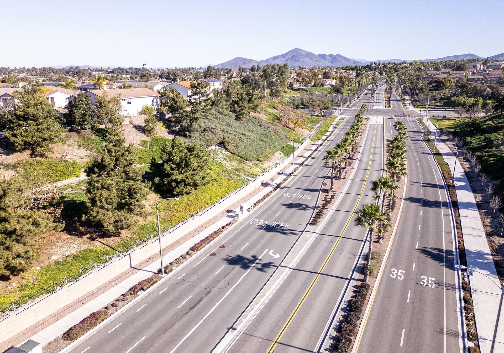 An aerial view of a highway with the number 35 on the right