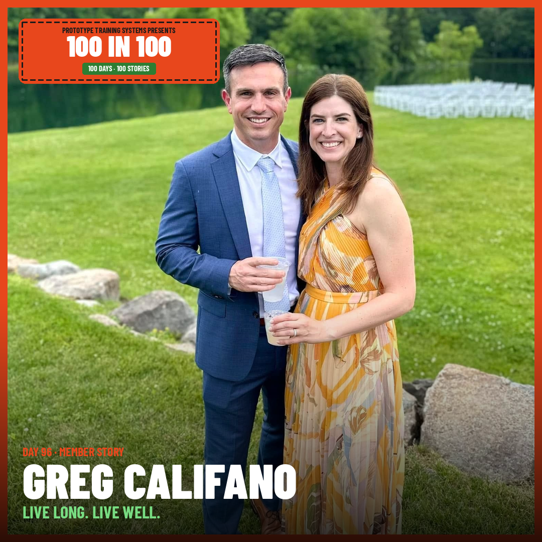Greg Califano with his wife Jenny at a summer wedding