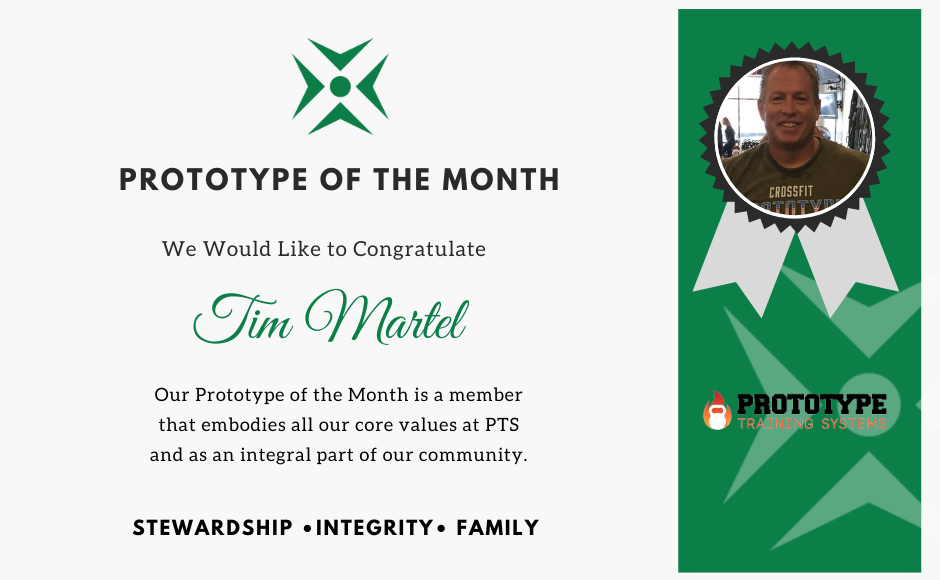A prototype of the month certificate for tim martel