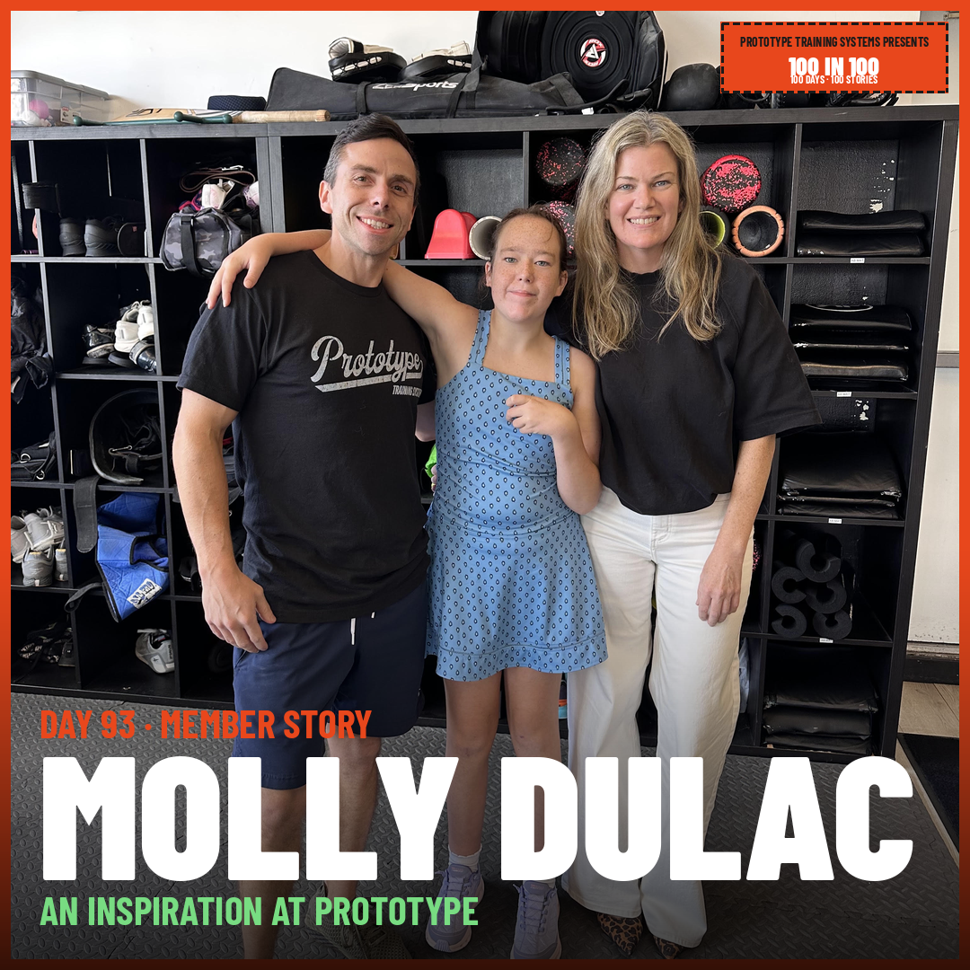 Molly Dulac with Coach Jon and mom Meghan at Prototype