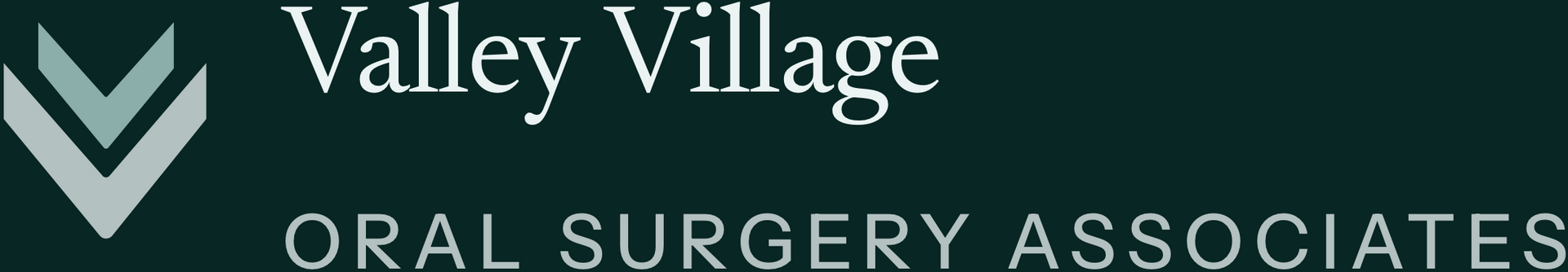 Valley Village Oral Surgery Associates logo with teal chevrons on a dark green background