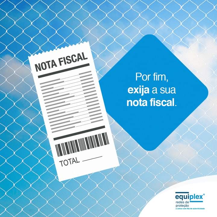 Nota fiscal em fundo azul com a mensagem “Por fim, exija a sua nota fiscal.”