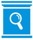 Blue square with magnifying glass icon, indicating search functionality.