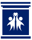 Two stylized figures reaching towards a heart symbol, in a blue frame.