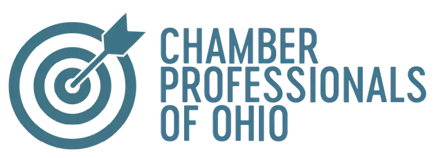 The logo for the chamber of professionals of ohio is a target with an arrow in it.