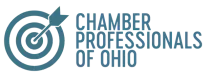 The logo for the chamber of professionals of ohio is a target with an arrow in it.