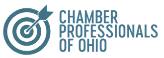 The logo for the chamber of professionals of ohio is a target with an arrow in it.