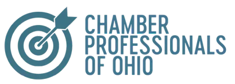 The logo for the chamber of professionals of ohio is a target with an arrow in it.