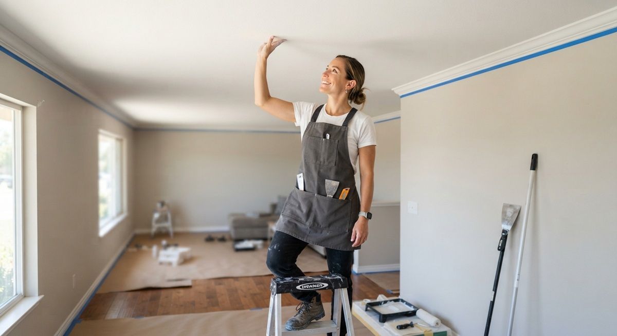Ceiling prepared for primer after popcorn texture removal in Merced
