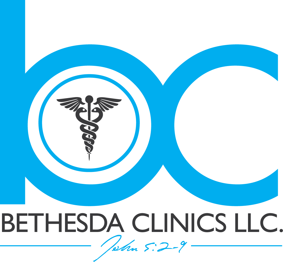 The logo for bethesda clinics llc shows a caduceus symbol