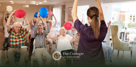 Senior living residents doing an activity together
