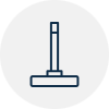 Minimal blue outlined icon of a stand or pedestal on a light gray circle background