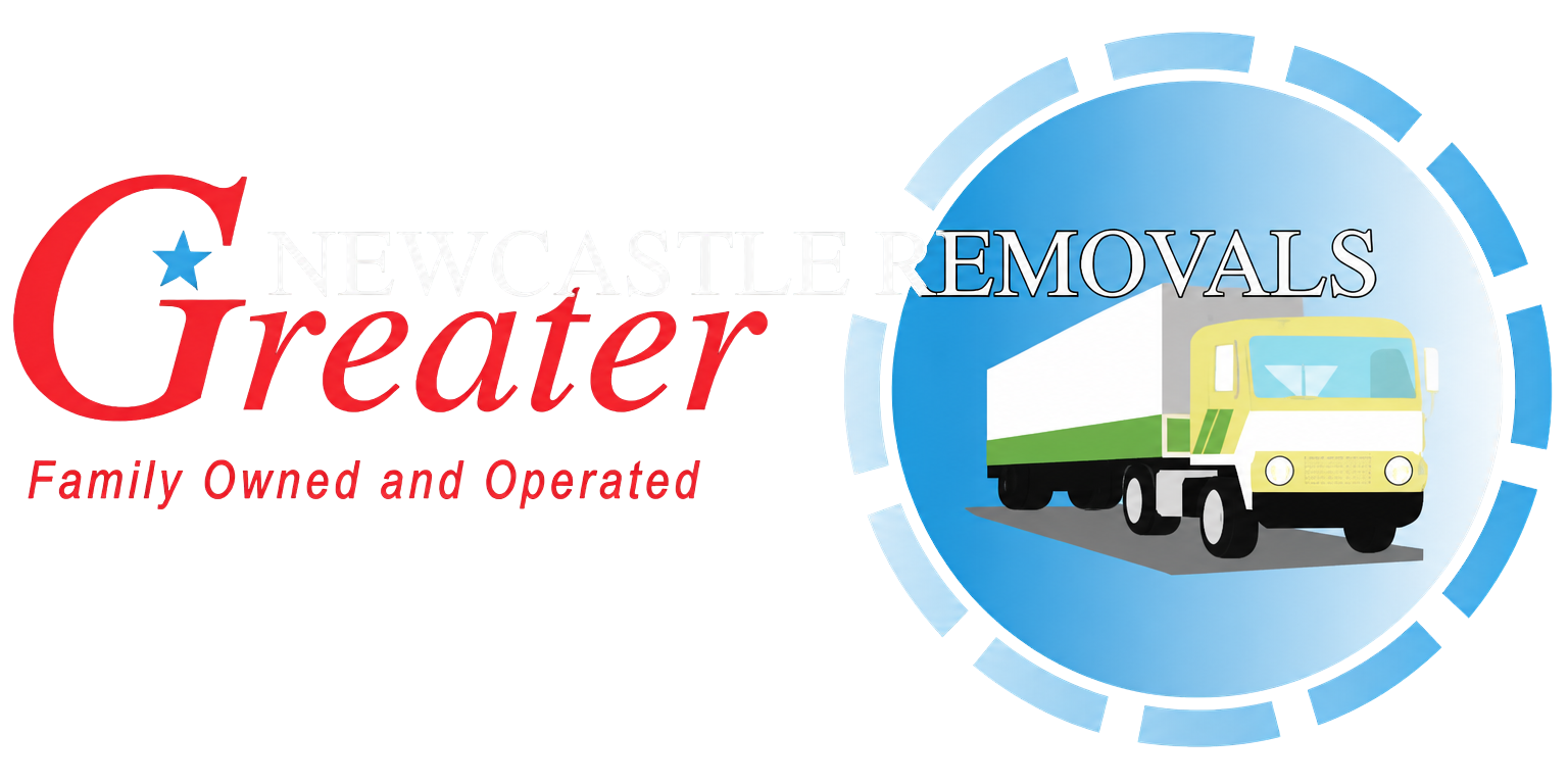 Newcastle Removals logo with a moving truck and the slogan “Family Owned and Operated”