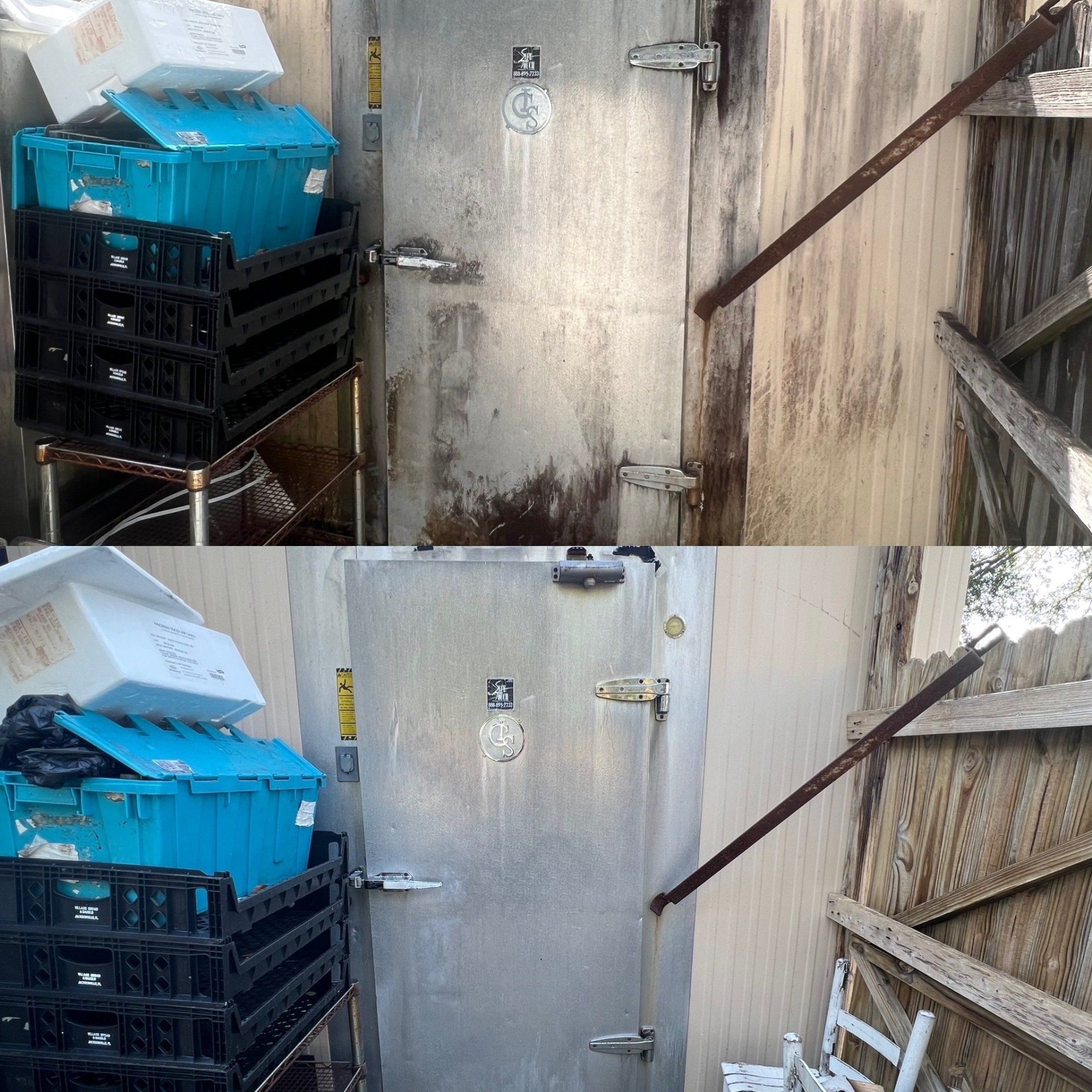 Pressure washing siding of house