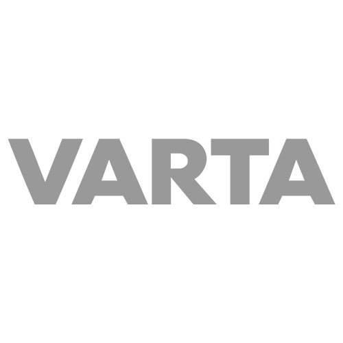 un logotipo de varta en blanco y gris sobre un fondo blanco