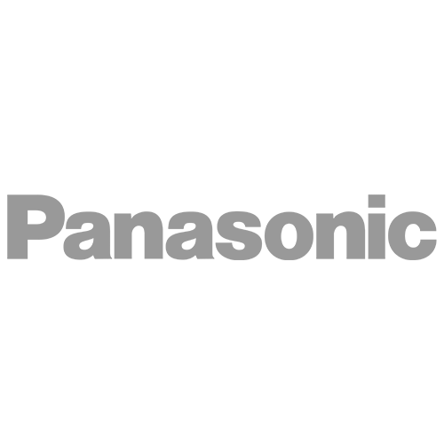 un logotipo de panasonic en blanco y gris sobre un fondo blanco