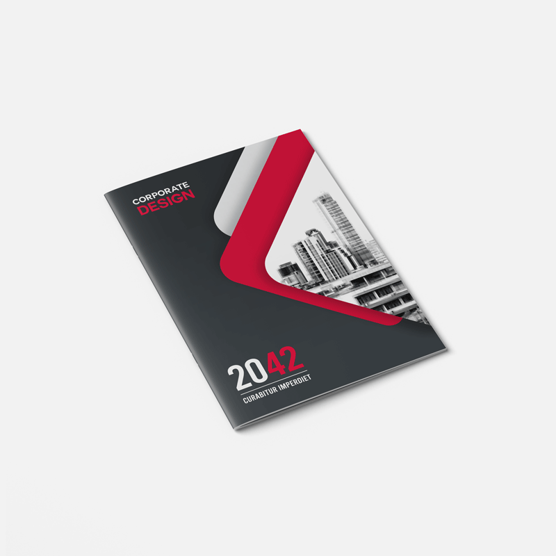 Une brochure en noir et rouge avec l'année 2042 dessus