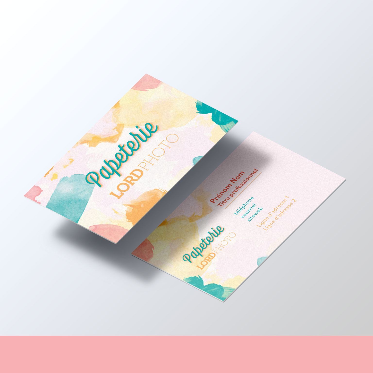 A business card for papeterie lord photo is floating in the air.