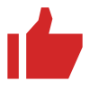 Une icône de pouce levé rouge sur fond blanc.