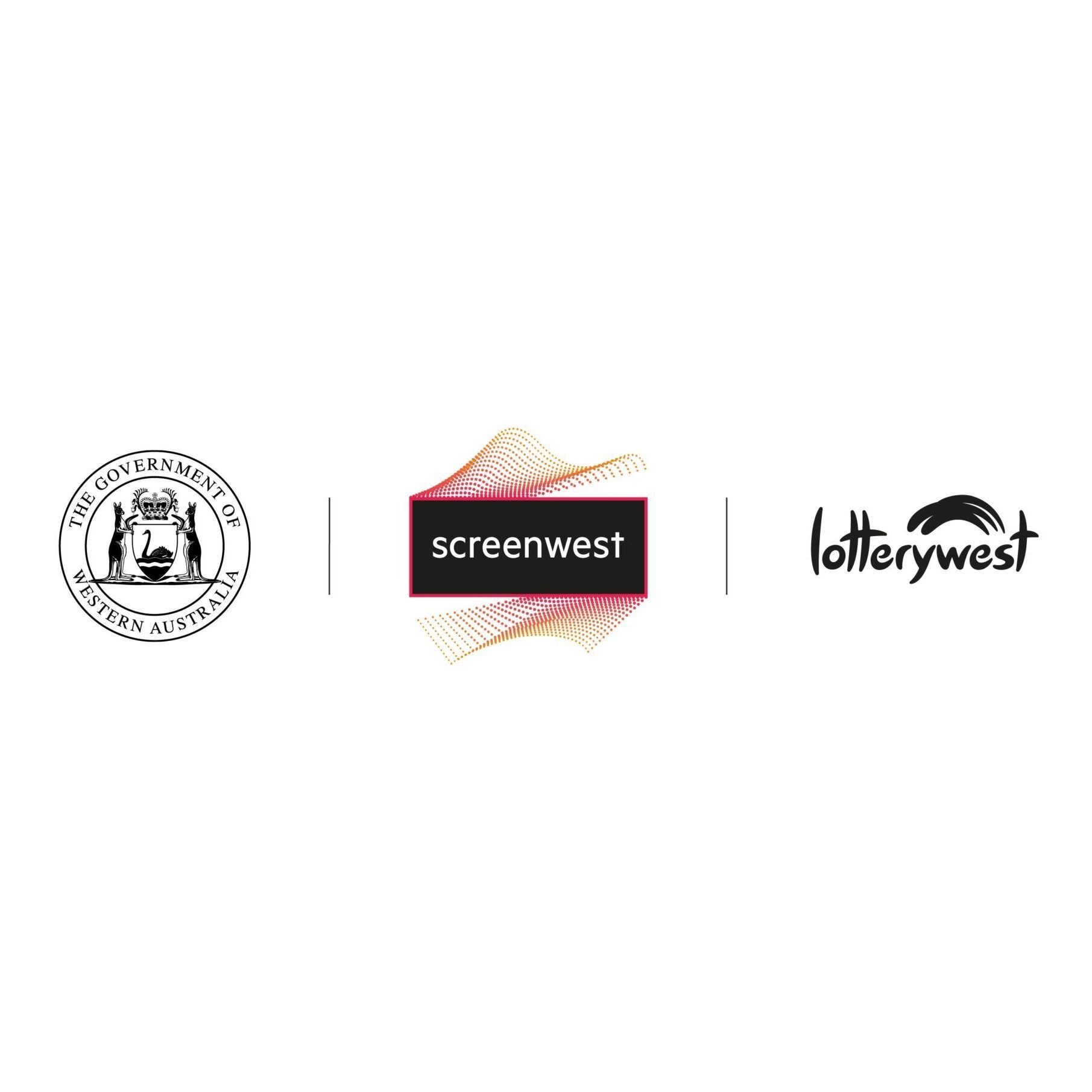 Logos for the California Lottery, Screenwest, and Lotterywest on a white background