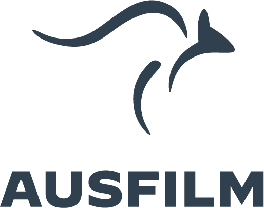 AUSFILM logo in dark blue with a stylized kangaroo above the wordmark