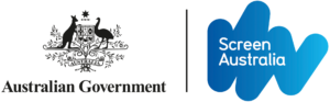 Australian Government crest beside Screen Australia logo in blue