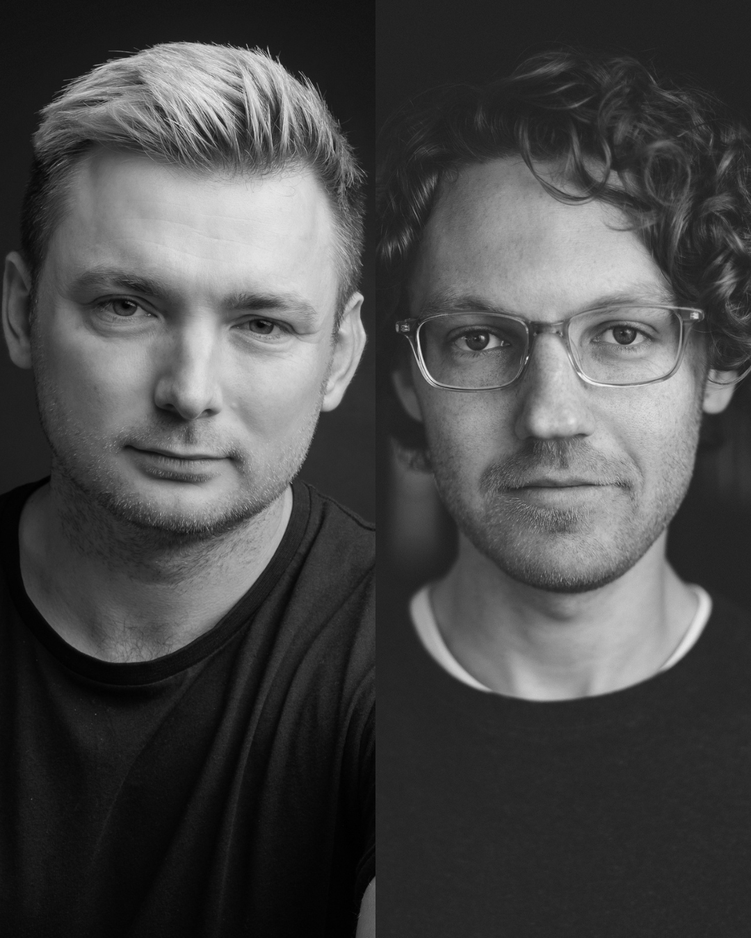 Two black-and-white portrait headshots of different people side by side.