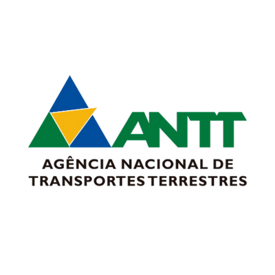 Logomarca ANTT: um triangulo verde, amarelo e azul com os textos