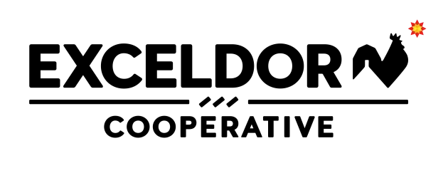 The logo for exceldorn cooperative has a chicken on it.