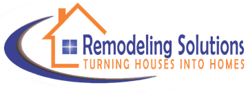 Remodeling Solutions logo with orange house roof, blue swoosh, and tagline “Turning Houses Into Homes”