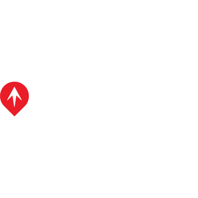 Red location marker with upward arrow.