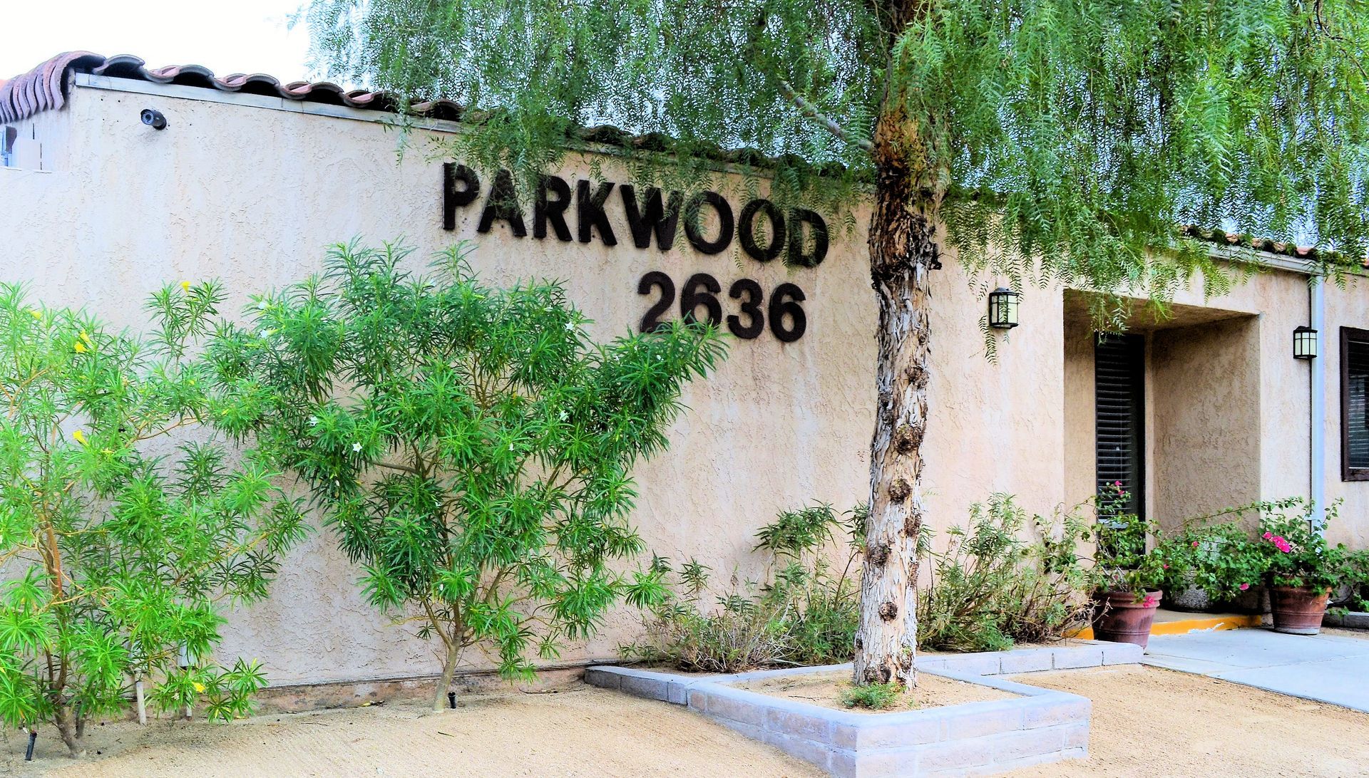 A building with the name parkwood written on it
