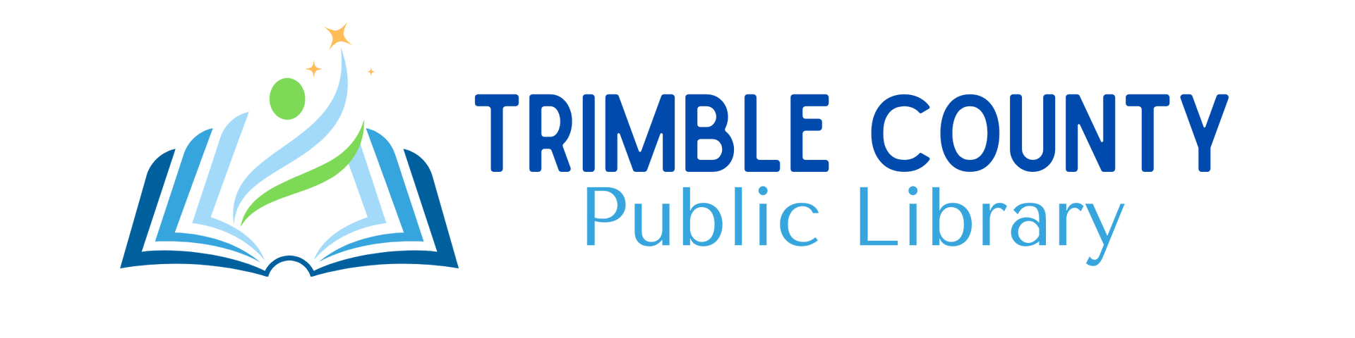 Logo for Trimble County Public Library: open book with blue and green flowing lines, text &ldquo;Trimble County Public Library&rdquo;.