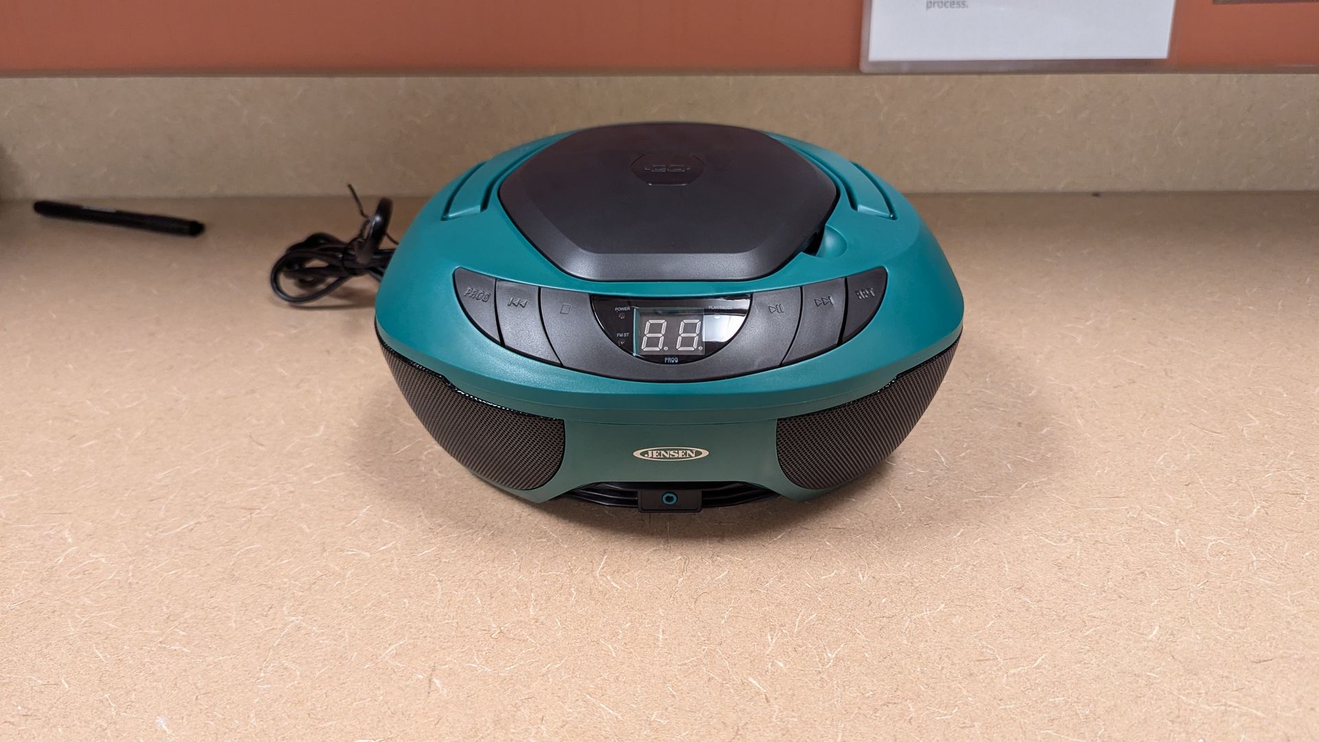 a green boombox.