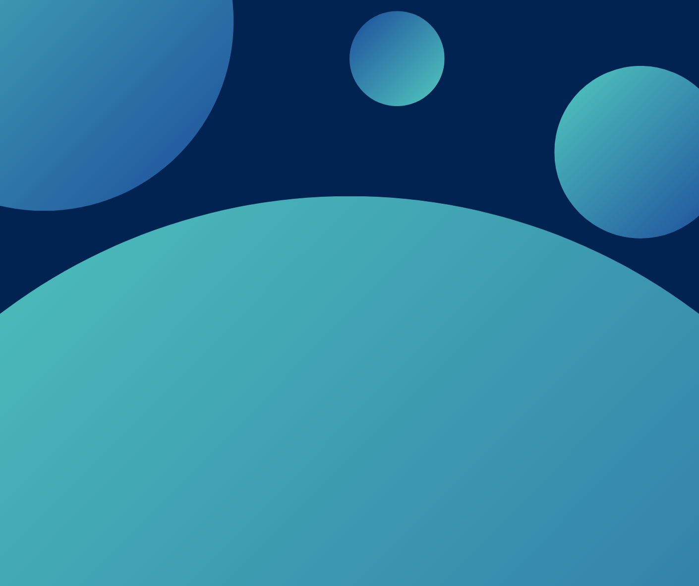 Abstract blue and teal circles on a dark blue background with a large curved shape below
